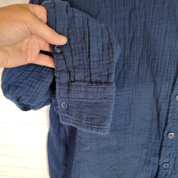 LUCKY BRAND DARK BLUE CRINKLE BUTTON DOWN, SZ XL - Picture 5 of 14